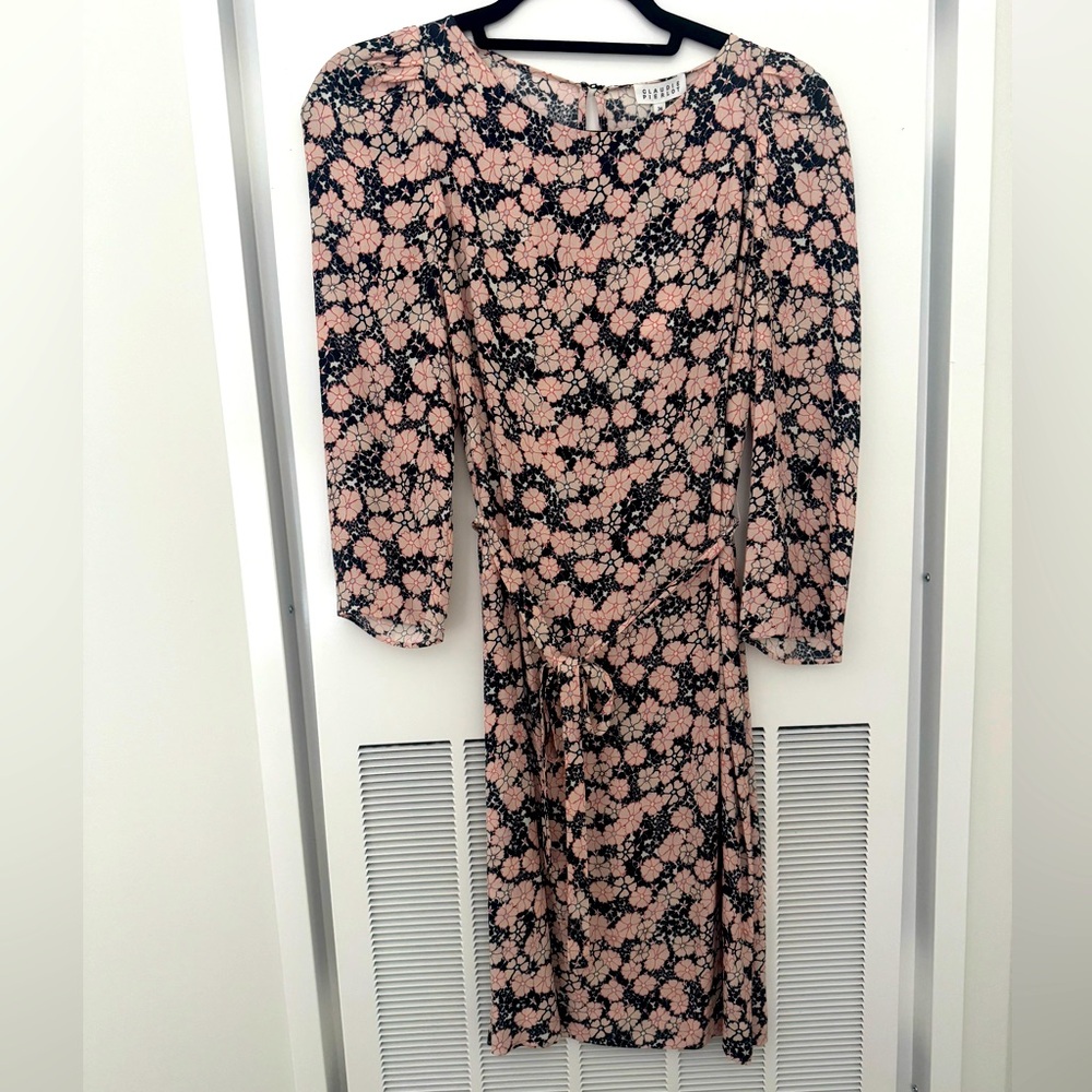 Claudie Perlot Pink and Blue Floral 3/4 Sleeve Dress